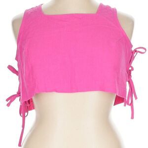 Good Luck Gem Pink Linen Blend Tie-Side Crop Tank Top XL Sleeveless